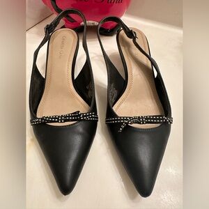Charter Club Black Slingback Kitty Heels with Bow